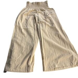 Ribbon Chix Boutique Enjoy The Sun Khaki Pants Smocked Waist Wide Leg NWT Large